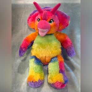 EUC Build A Bear Dino Rainbow Triceratops Dinosaur Plush BAB 17” Pink Purple
